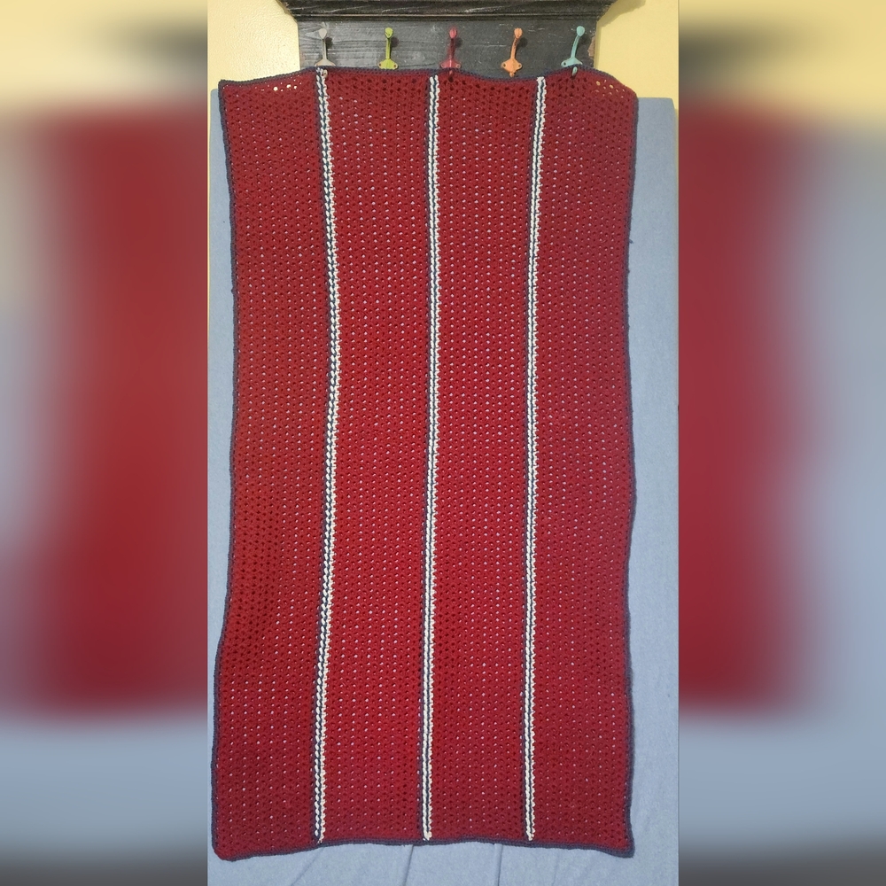 Handmade Afghan with White Stripes